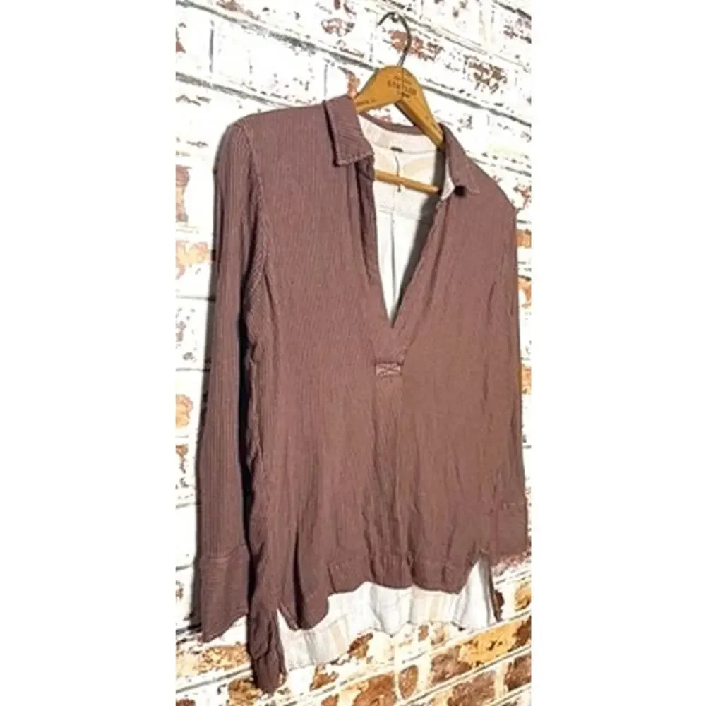 Free People On The Road Flowing Striped Collared Longline Popover Tunic Blouse
